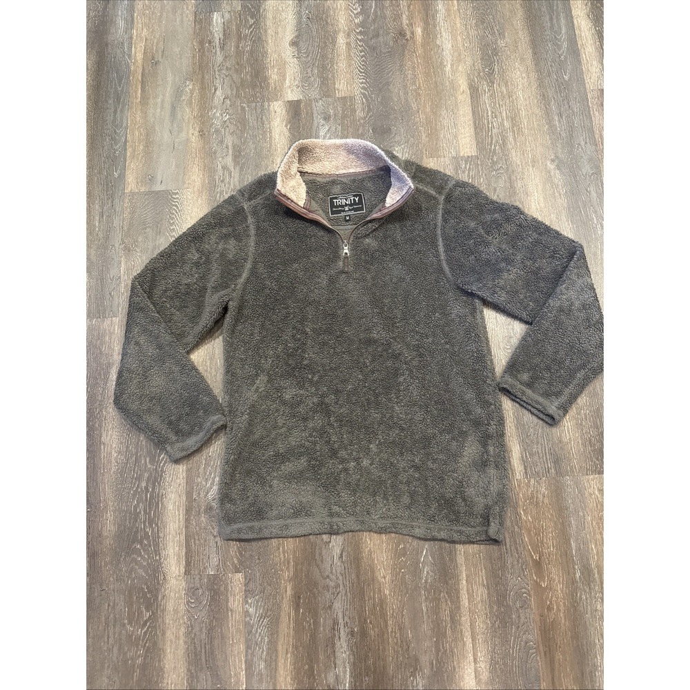 Trinity Sherpa Sweater Mens Medium  Green Neutral Pullover 1/4  Zip Mock Neck